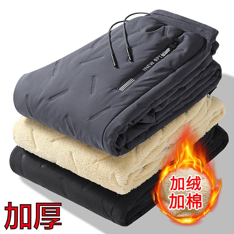 Northeast Snow Lamb Fleece Sweatpants Men'S Winter Outer Wear Cotton Pants Fleece-Lined Thickened Outdoor Windproof Plus Size Warm Pants - Image 2